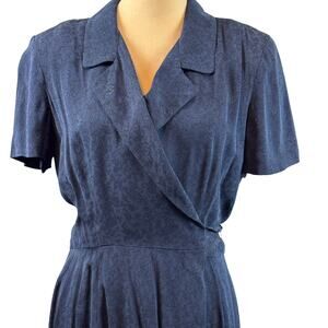 Vintage Talbots Wrap Dress Blue Short Sleeve Delicate Filagree Pattern Classy 10